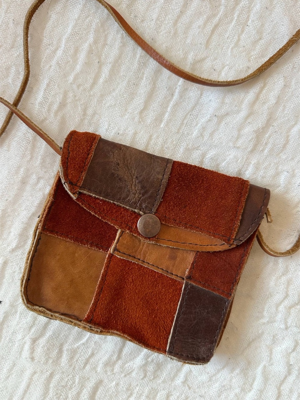 Vintage Patchwork Crossbody Mini Bag in Brown & Orange